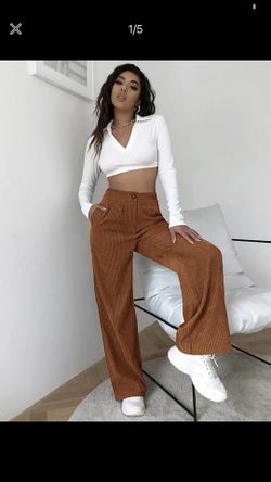 High Waist Cord Wide Leg Pants