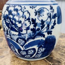 Jarrón Antiguo De Porcelana Chica Azul Y Blanco 