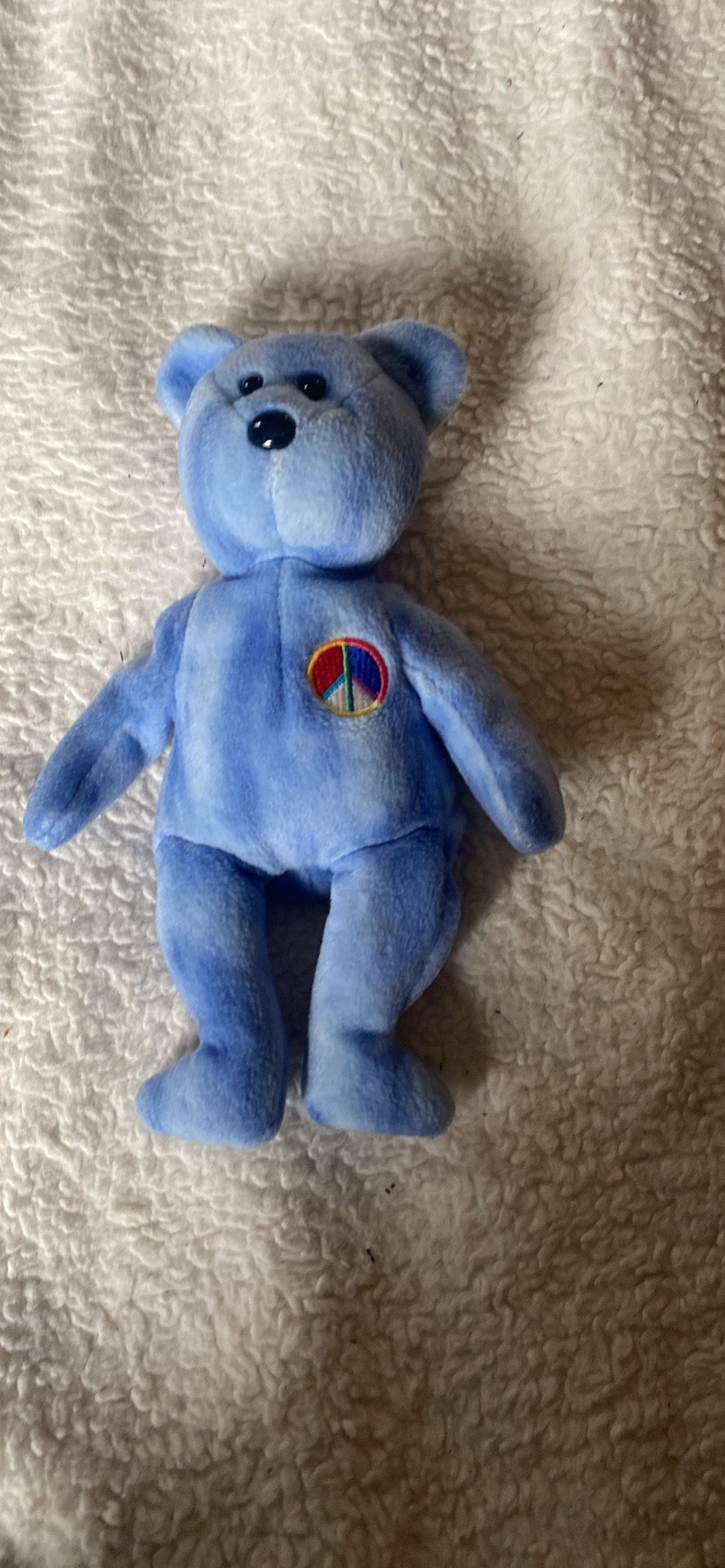 TY Plush Blue Tie-Dye Peace Teddy Bear Stuffed Animal 9”