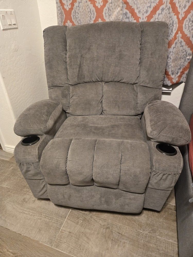 Light Grey Rocker Recliner Chair, 270° Swivel