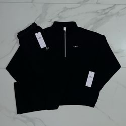 Alo Yoga Accolade 1/4 Zip Sweatshirt & Straight Leg Sweatpants Set Black Size XL