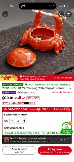 Crab-Shaped Ceramic Ashtray