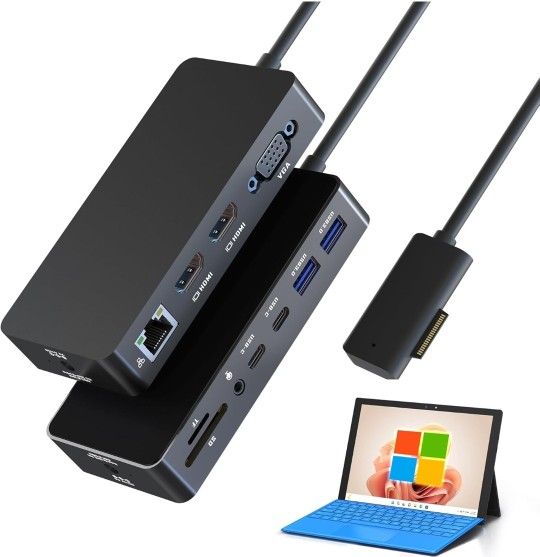 12-in-1 Surface Dock, Triple Display Support with 2 HDMI + VGA, Microsoft Surface Docking Station for Surface Pro 3/4/5/6/7/8/9/10/11/X, Laptop 1/2/3/