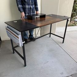 New In Box 56x24x30 Inch Tall Office Computer Writing Desk Table With Monitor Stand Black And Rustic Brown Furniture 