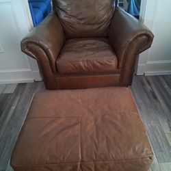 Genuine Leather Chair And Ottoman
