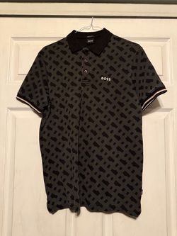 Hugo Boss Mens Black Graphic Polo Dressing Shirt. Size Small.