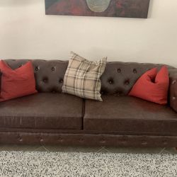 Vegan Leather Tufted Sofa
