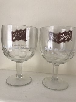 Four vintage Schlitz glasses goblet style
