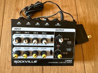 Rockville LINE8 8-Channel Line/Mic Audio Mixer w/ Power Adapter