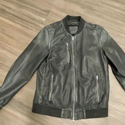 ALLSAINTS Niko Blk Leather Bomber Jacket Size M