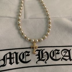 18K Gold Plated cross Pearls Necklace 