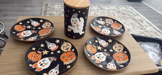 Eli + Ana ceramic Halloween plates and canister