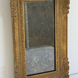 Vintage Ornate Antique-Style Gold-Framed Mirror Baroque/Rococo Design Mercury Glass 17”x14”
