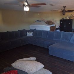 OVERSIZED CORDUROY SECTIONAL COUCH SOFA WITH CHAISE LOUNGE 