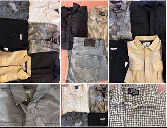 New huge 15pc Men’s Dress Shirts 511 Versace MK Ariat Boot Barn Size Large jeans denim 5.11