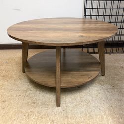 Modern Vasagle Round Brown Wood Coffee Table — Post Modern Mid Century MCM Style 🚚 We Deliver