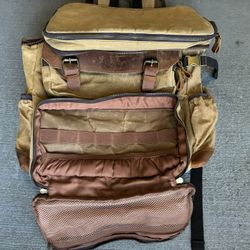  Backpack $14.50.  (boxy-shape, earth-tone/brown, utility]