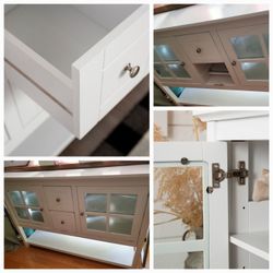 Farmhouse Wood and Glass Buffet White