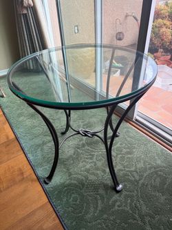 Round Glass Top Iron Side Table