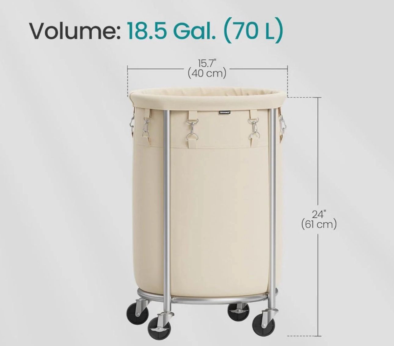 SONGMICS 18.5 Gallon (70 L) Laundry Basket with Wheels - Cream White