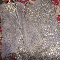 CALVIN KLEIN SILVER SEQUIN  DRESS & VEST
