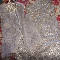 CALVIN KLEIN SILVER SEQUIN  DRESS & VEST