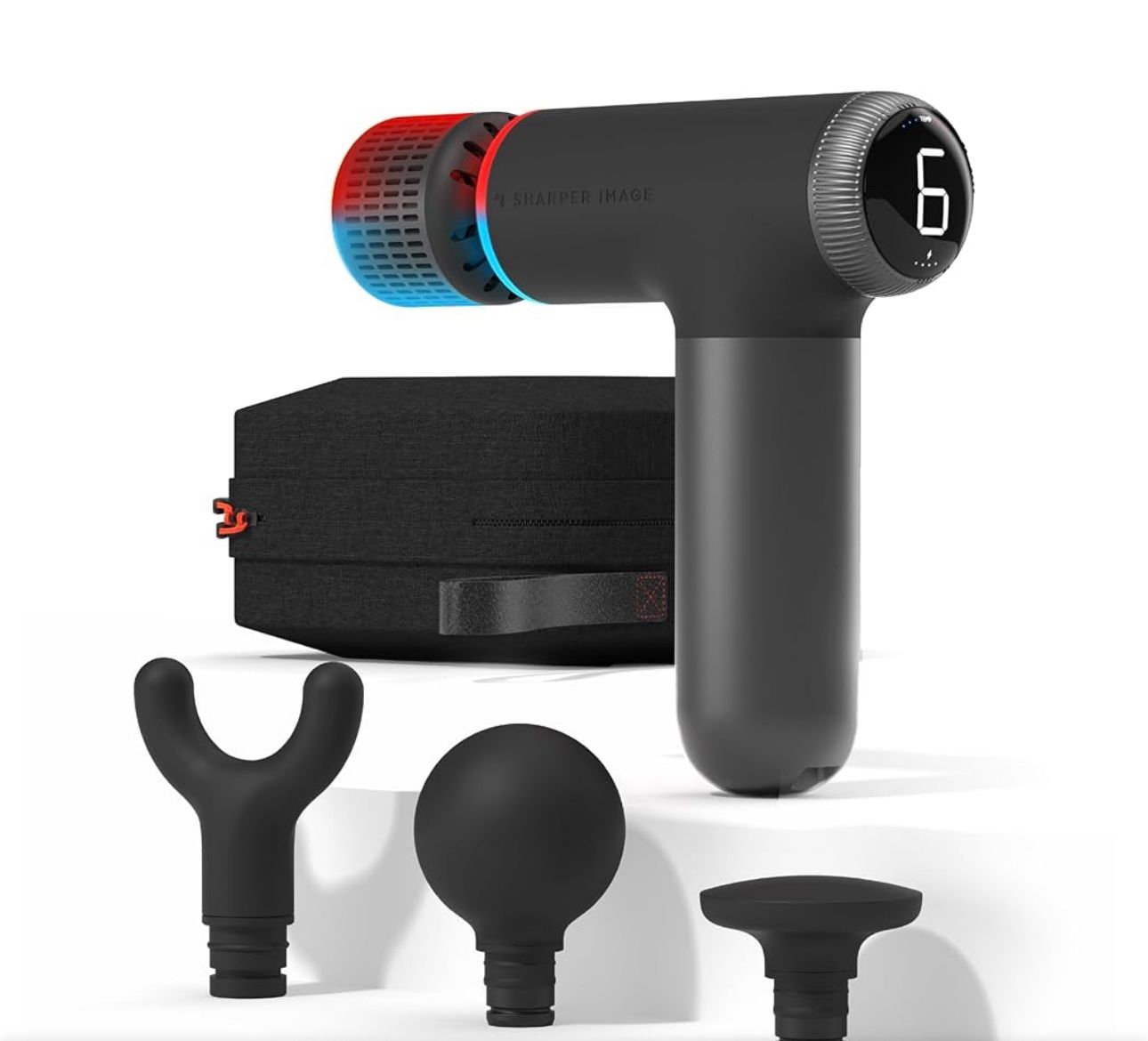 Sharper Image® Powerboost® Pro+ Hot & Cold Deep Tissue Massage Gun - 6 Speeds, 6 Attachments, 5-Hour Battery,