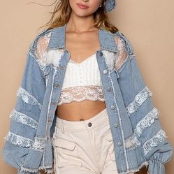 NWOT Lace Ruffle Trim Denim Shacket - POL$95!