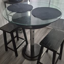 Small Space Saving Dinning Table, Glass Top - Good Condition With Stools