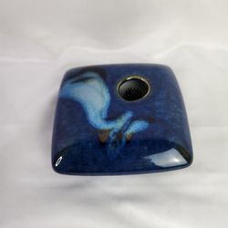 Studio Art Pottery Signed Blue Glazed Ceramic Ikebana Flower Vase Vintage 2008. 
