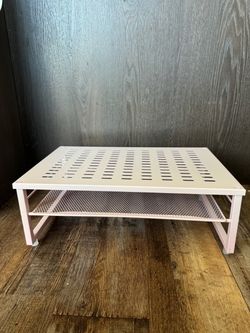 Pink Metal Monitor Stand with Storage Shelf