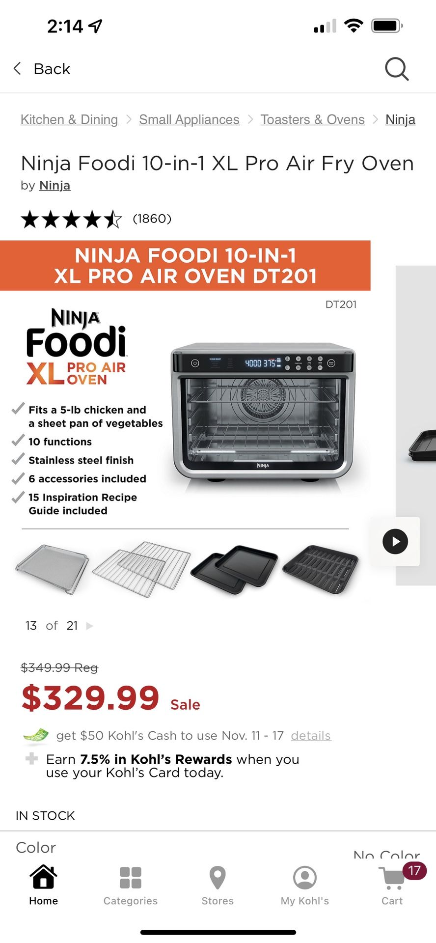 Ninja 10-in-1 Foodi XL Pro Air Oven 