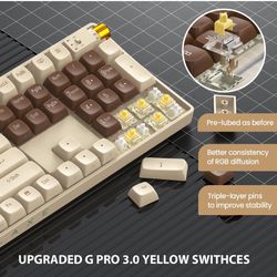 R108 Wireless Mechanical Keyboard, Gateron G Pro 3.0 Yellow Switch, Hot Swappable Wired/Bluetooth/2.4G Wireless Keyboard with RGB Light for Windows & 
