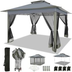 HOTEEL 12x12 Pop Up Gazebo Canopy Tent, Outdoor Waterproof Portable Gazebo With Mosquito Nettings, Double Vented Roof, 3 Adjustable Height and Carry B