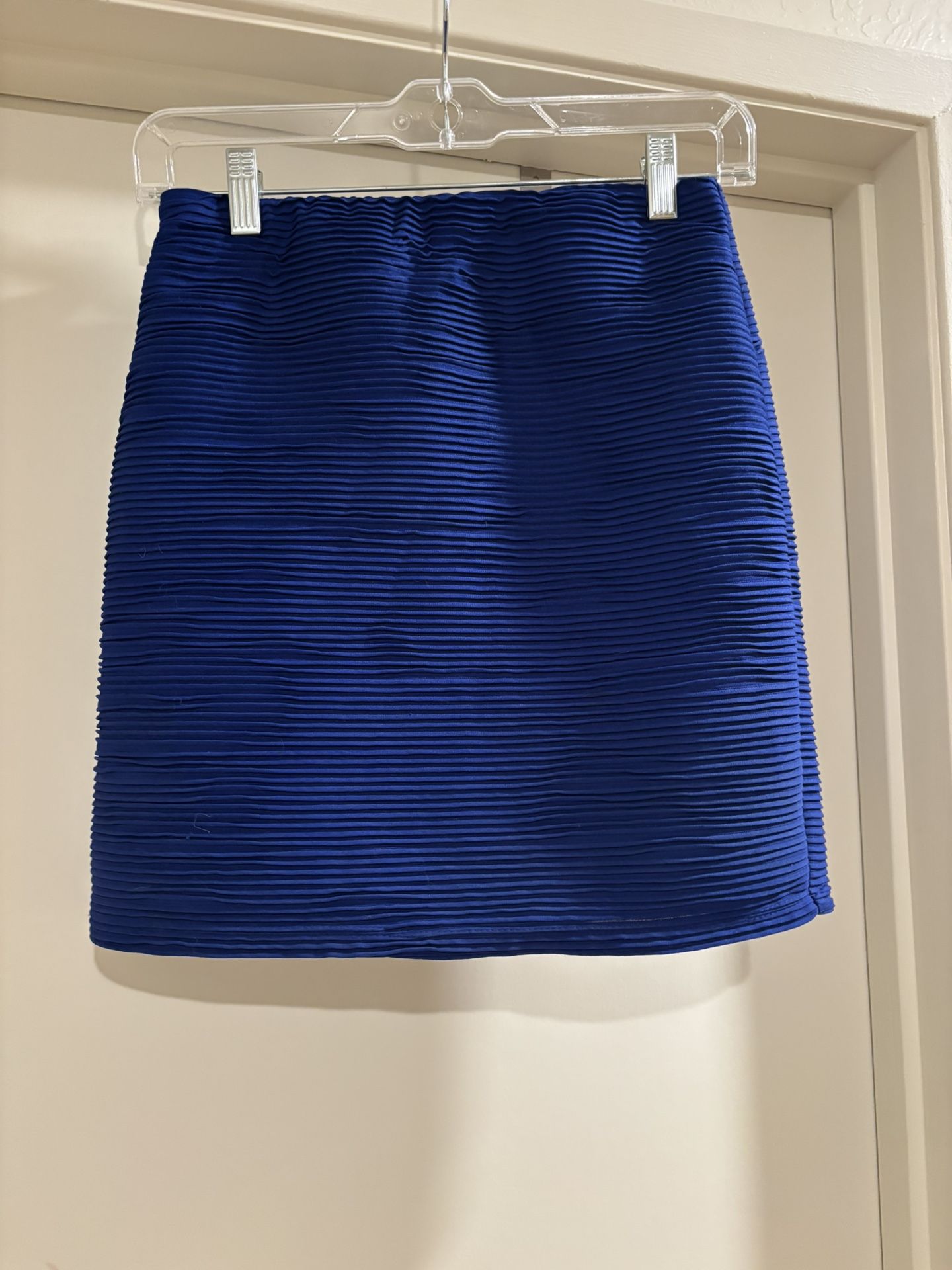 Blue Textured Mini Pencil Skirt
