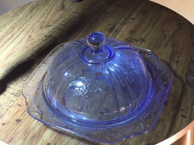 Blue Depression Glass Candy Dish With Lid
