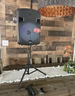 QFX 12โ Bluetooth Portable Rechargeable Speaker With Microphone, Speaker Stand & LED Party Lights ๐๐ค๐ถ๐ถ๐ถ