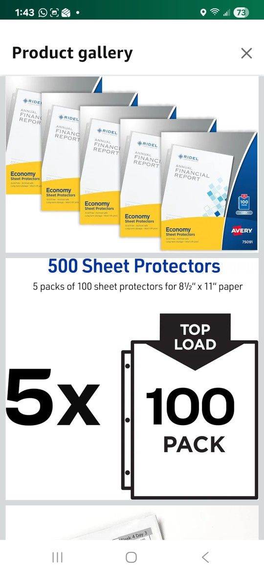 Avery Economy Weight Sheet Protectors, Acid Free, 8.5" x 11", 100 per Pack, 500 Clear Document Protectors Total (5-Pack of 75091)