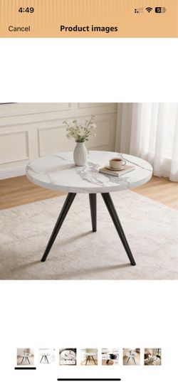 34.6" Round Dining Table for 4 People, Modern Kitchen Coffee Table White Space-saving MDF Top, Tapered Legs & Thickened Edge, Sturdy & Seamless, Small