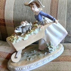 Lladro A BARROW OF FUN Girl with puppies and wheelbarrow 5460 No Box