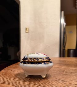 Vintage Martinroda Porcelain Trinket Box Cobalt Blue Floral, Gold Baroque