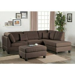 Brown 3 Piece Sectional Ottoman And Accent Pillows Included Linen Like Fabric Firm Price $740 Financing Available 