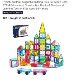 Ryoichi 138PCS Magnetic Building Tiles Set with 2 Cars,
