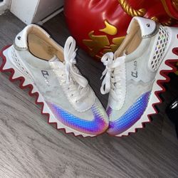 Christian Louboutin DONNA FLAT Multi-Color White Silver Lace Up