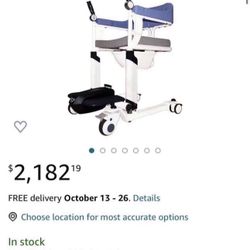 Patient Lift for Home, Power Shower Chair with Wheels and 360° Split Seat, Portable Transport Wheelchair with Soft Back and Urinal, 5 in 1 Transfer Ch