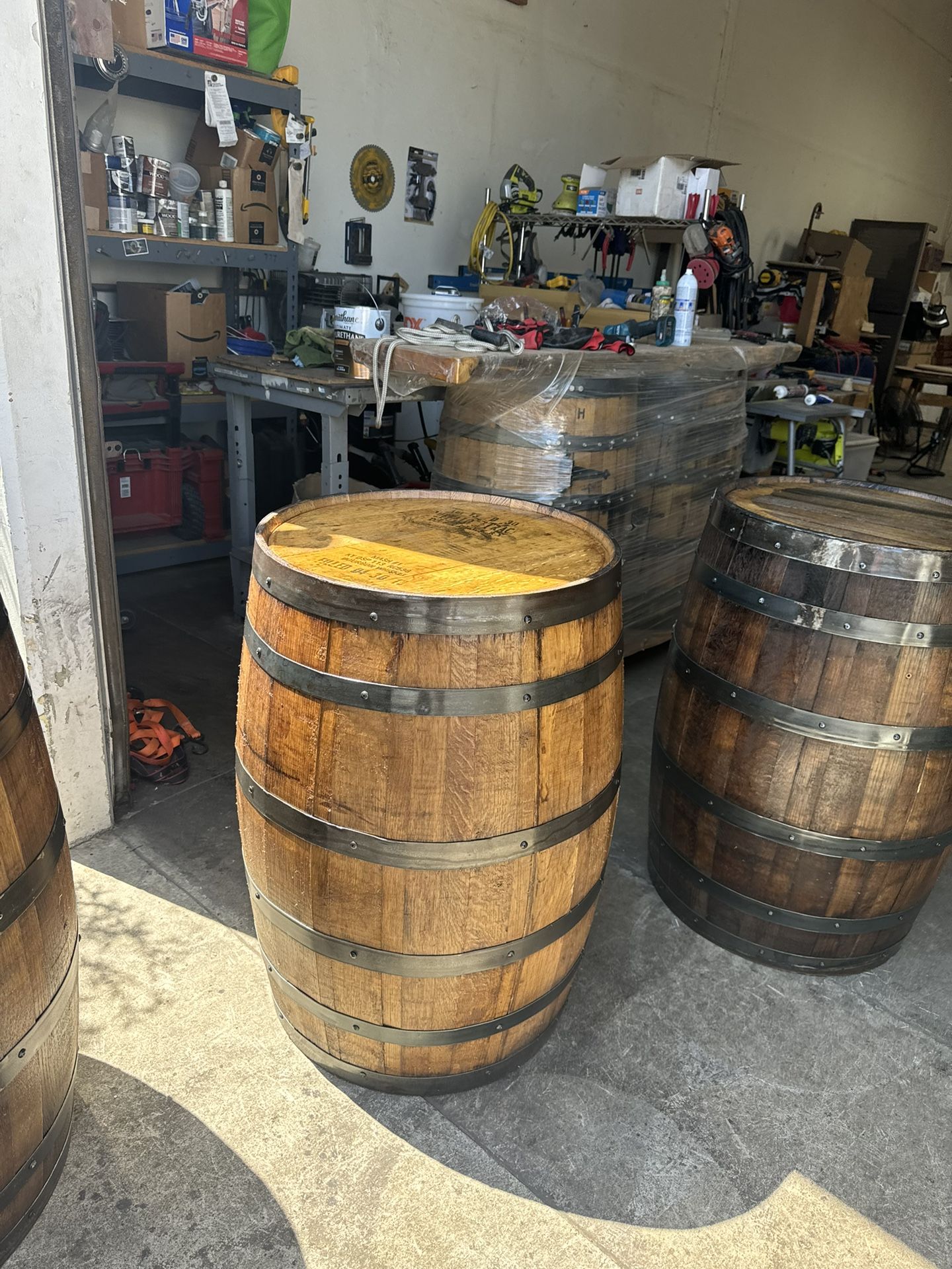Clean And Stained Whiskey Barrels For Sale