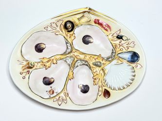 1880 Antique UPW Oyster Plate With Blush Shells, Gold Accent And Sea Life Motifs  A711