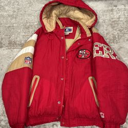 Vintage 49ers  Big Logo Starter Parka w removable hood Mens Size L