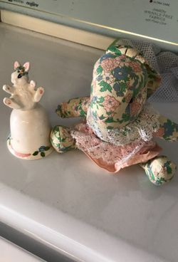 Vintage rabbit doll and bell