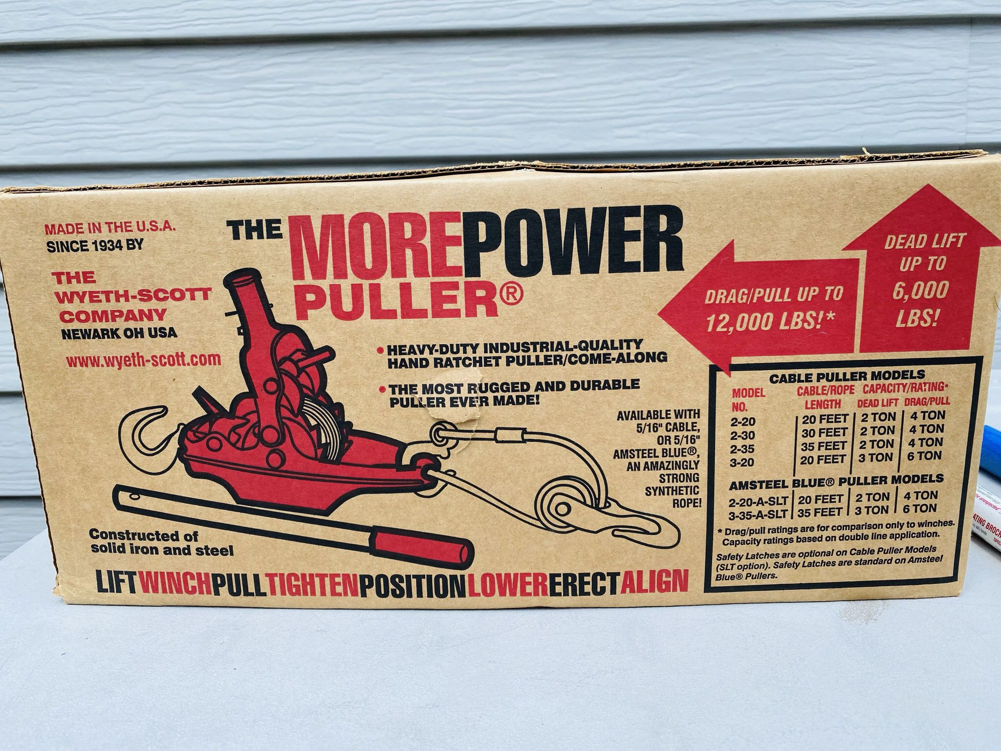 3 Ton Wyeth More Power Puller/ Winch Amsteel Blue Synthetic Rope 35 Foot  Never Used /Brand new with Box!